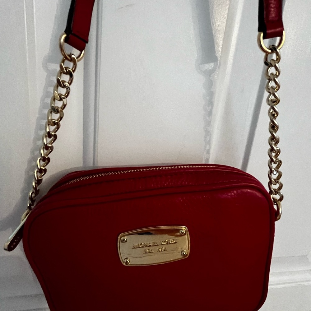 Michael Kors Red Gold Crossbody Bag with Chain Strap